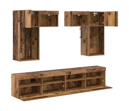 Tv Sienas Vienības 6 Pcs Melns Ozolkoks 100 X 30 X 40 Cm Vidaxl