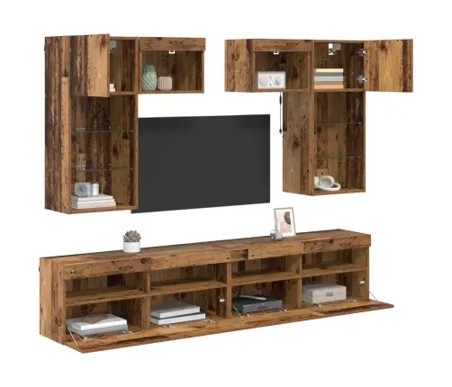 Tv Sienas Vienības 6 Pcs Melns Ozolkoks 100 X 30 X 40 Cm Vidaxl