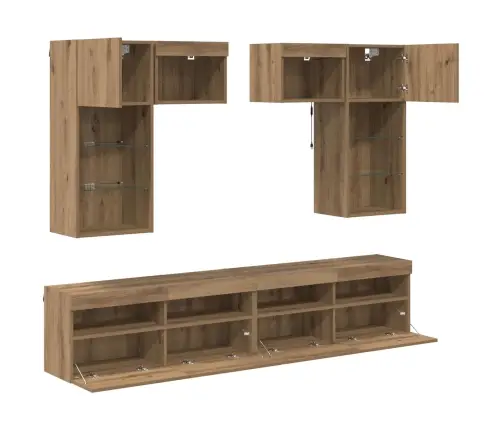 Tv Sienas Vienības 6 Pcs Vecs Koks 100 X 30 X 40 Cm Vidaxl