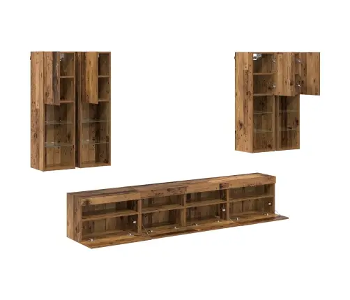 Televizora Sienas Skapīša Komplekts Ar Led Gaismām 7 Pcs Vidaxl