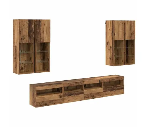 Televizora Sienas Skapīša Komplekts Ar Led Gaismām 7 Pcs Vidaxl