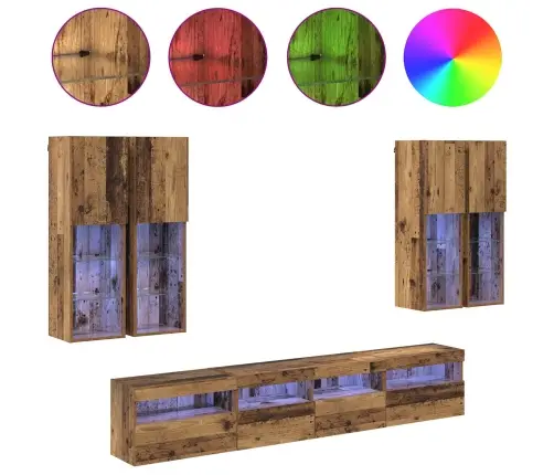 Televizora Sienas Skapīša Komplekts Ar Led Gaismām 7 Pcs Vidaxl