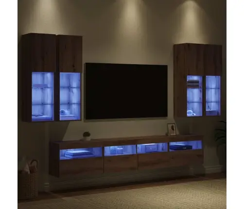 Televizora Sienas Skapīša Komplekts Ar Led Gaismām 7 Pcs Vidaxl