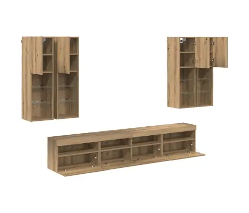 Televizora Sienas Skapīša Komplekts Ar Led Gaismām 7 Pcs Vidaxl