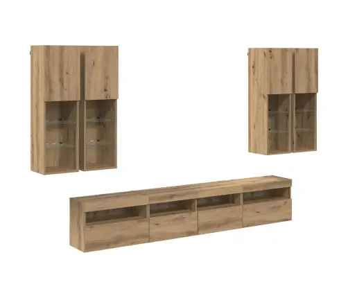 Televizora Sienas Skapīša Komplekts Ar Led Gaismām 7 Pcs Vidaxl