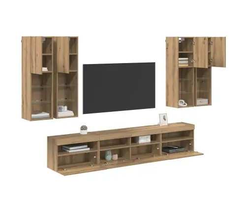 Televizora Sienas Skapīša Komplekts Ar Led Gaismām 7 Pcs Vidaxl