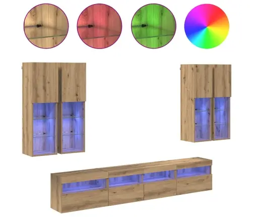 Televizora Sienas Skapīša Komplekts Ar Led Gaismām 7 Pcs Vidaxl