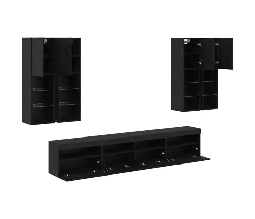 Televizora Sienas Skapīša Komplekts Ar Led Gaismām 7 Pcs Vidaxl