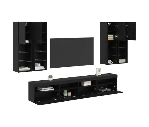 Televizora Sienas Skapīša Komplekts Ar Led Gaismām 7 Pcs Vidaxl