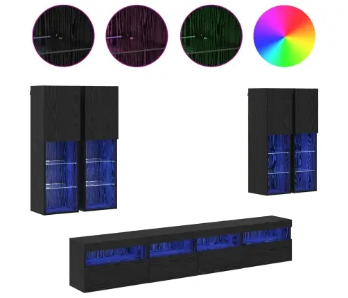 Televizora Sienas Skapīša Komplekts Ar Led Gaismām 7 Pcs Vidaxl