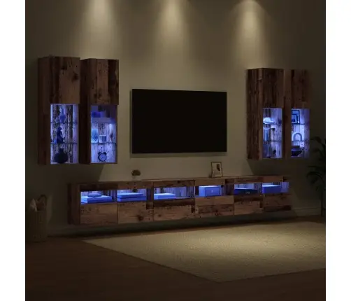 Televizora Sienas Skapja Komplekts 7 Pcs Vecs Koks Vidaxl