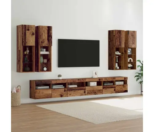 Televizora Sienas Skapja Komplekts 7 Pcs Vecs Koks Vidaxl