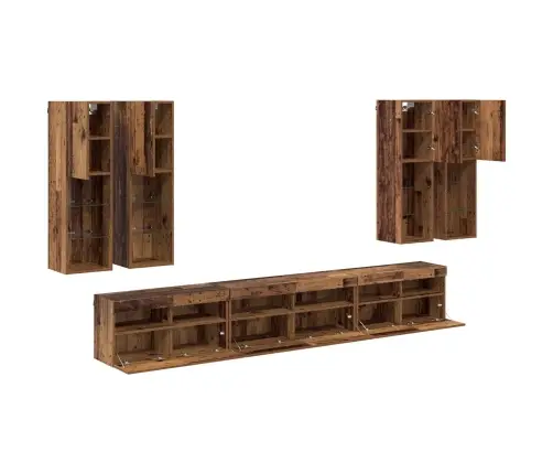 Televizora Sienas Skapja Komplekts 7 Pcs Vecs Koks Vidaxl