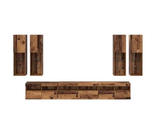 Televizora Sienas Skapja Komplekts 7 Pcs Vecs Koks Vidaxl