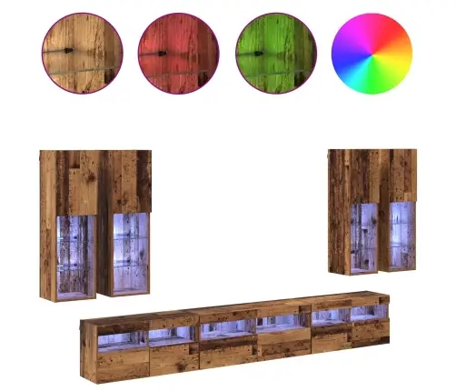 Televizora Sienas Skapja Komplekts 7 Pcs Vecs Koks Vidaxl