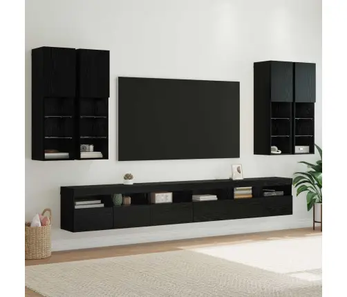 Televizora Sienas Skapja Komplekts 7 Pcs Melns Ozolkoks Vidaxl