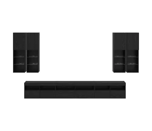 Televizora Sienas Skapja Komplekts 7 Pcs Melns Ozolkoks Vidaxl
