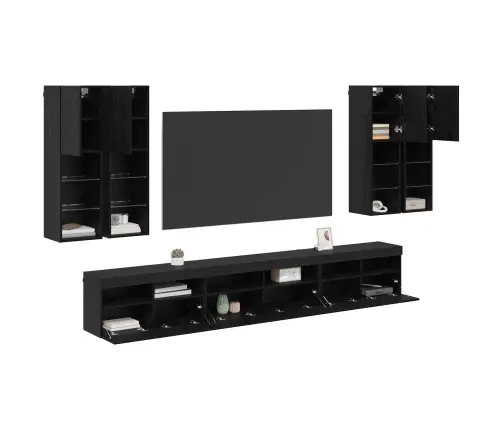 Televizora Sienas Skapja Komplekts 7 Pcs Melns Ozolkoks Vidaxl