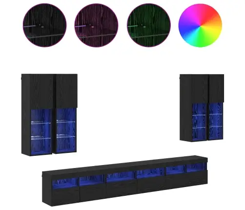 Televizora Sienas Skapja Komplekts 7 Pcs Melns Ozolkoks Vidaxl