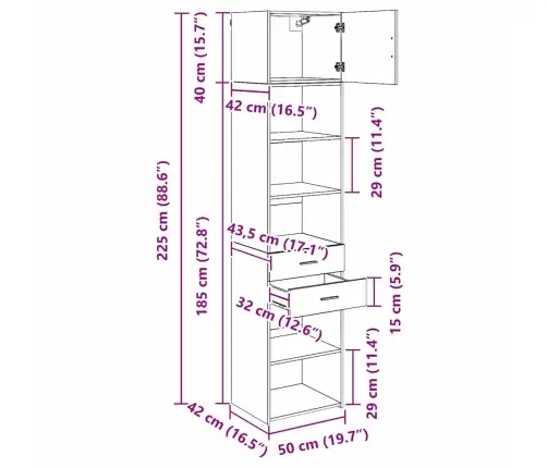Aukštas Spintelė Su Stalčių Juodas Ąžuolas 50 X 42,5 X 225 Cm