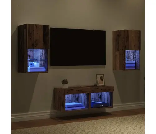 Tv Seinakapid Led -Ribatuledega 4 Pcs Vana Puit Tehispuit