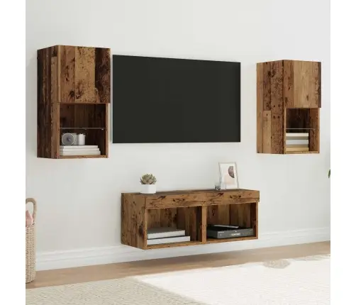 Tv Seinakapid Led -Ribatuledega 4 Pcs Vana Puit Tehispuit