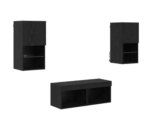 Tv Seinakapid Led -Ribatuledega 4 Pcs Must Tamm Tehispuit