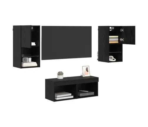 Tv Seinakapid Led -Ribatuledega 4 Pcs Must Tamm Tehispuit