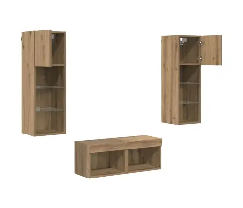 Tv Sienas Skapji 4 Pcs Melns Ozolkoks 40 X 30 X 30 Cm Vidaxl