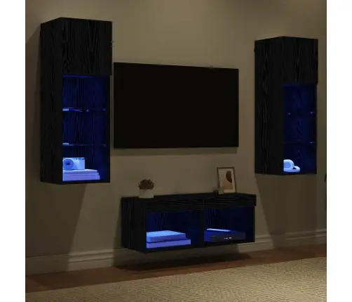 Tv Sienas Skapji 4 Pcs Melns Ozolkoks 40 X 30 X 30 Cm Vidaxl