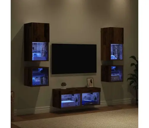 Tv Sienas Vienības 8 Pcs Vecs Koks Inženierijas Koks Vidaxl