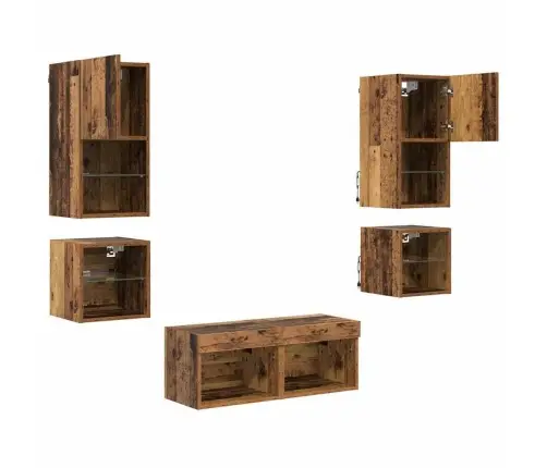 Tv Sienas Vienības 8 Pcs Vecs Koks Inženierijas Koks Vidaxl