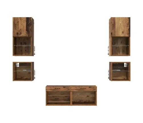 Tv Sienas Vienības 8 Pcs Vecs Koks Inženierijas Koks Vidaxl