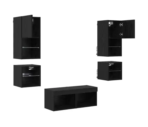 Tv Seinaüksused 8 Pcs Must Tamm Tehispuit