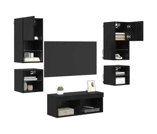 Tv Seinaüksused 8 Pcs Must Tamm Tehispuit