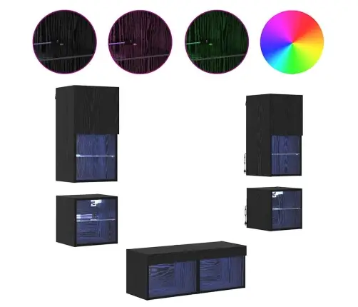 Tv Seinaüksused 8 Pcs Must Tamm Tehispuit