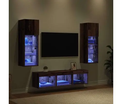 Tv Sienas Vienības 5 Pcs Melns Ozolkoks 60 X 30 X 30 Cm Vidaxl