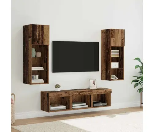 Tv Sienas Vienības 5 Pcs Melns Ozolkoks 60 X 30 X 30 Cm Vidaxl