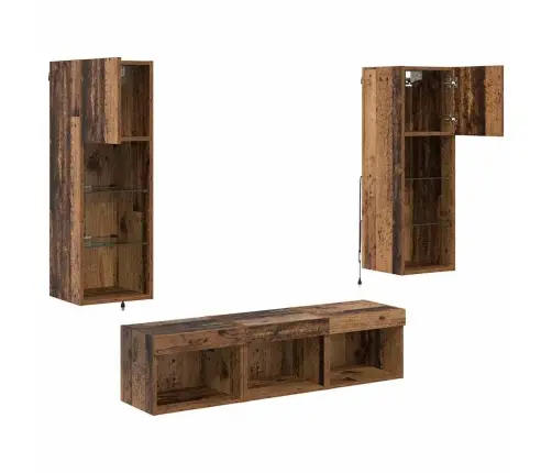 Tv Sienas Vienības 5 Pcs Melns Ozolkoks 60 X 30 X 30 Cm Vidaxl