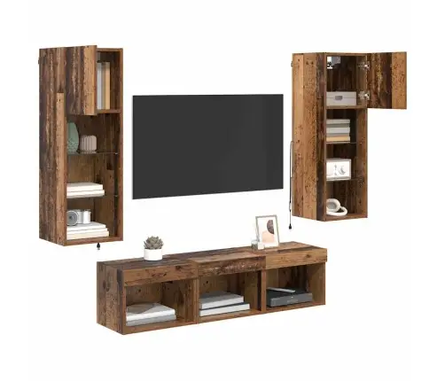 Tv Sienas Vienības 5 Pcs Melns Ozolkoks 60 X 30 X 30 Cm Vidaxl