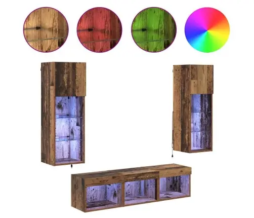 Tv Sienas Vienības 5 Pcs Melns Ozolkoks 60 X 30 X 30 Cm Vidaxl