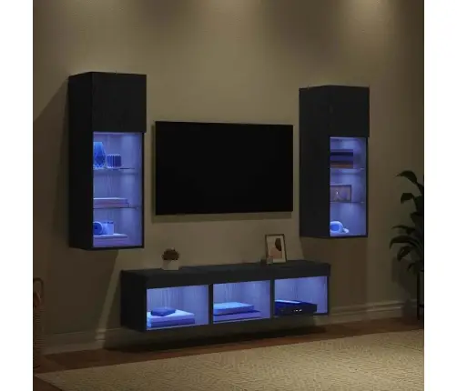 Tv Sienas Vienības 5 Pcs Melns Ozolkoks 60 X 30 X 30 Cm Vidaxl