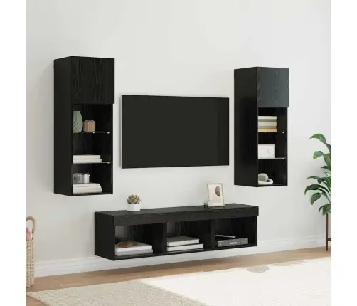 Tv Sienas Vienības 5 Pcs Melns Ozolkoks 60 X 30 X 30 Cm Vidaxl