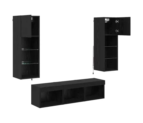 Tv Sienas Vienības 5 Pcs Melns Ozolkoks 60 X 30 X 30 Cm Vidaxl