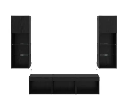 Tv Sienas Vienības 5 Pcs Melns Ozolkoks 60 X 30 X 30 Cm Vidaxl