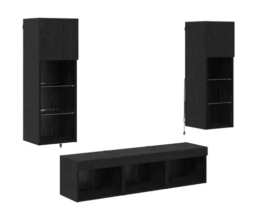 Tv Sienas Vienības 5 Pcs Melns Ozolkoks 60 X 30 X 30 Cm Vidaxl