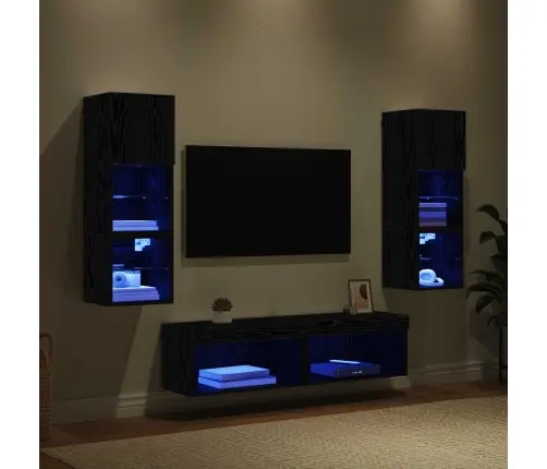 Televizoriaus Sieninis Modulis 6 Pcs Juodas Ąžuolas