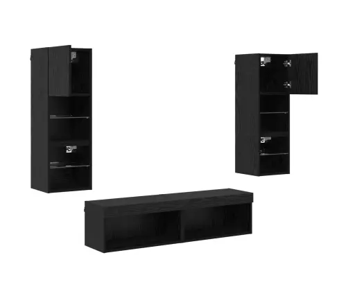 Televizoriaus Sieninis Modulis 6 Pcs Juodas Ąžuolas