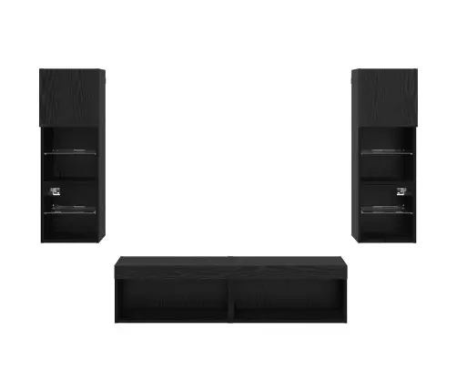 Televizoriaus Sieninis Modulis 6 Pcs Juodas Ąžuolas