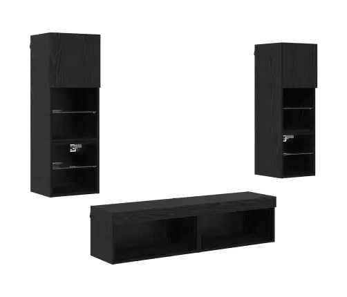 Televizoriaus Sieninis Modulis 6 Pcs Juodas Ąžuolas